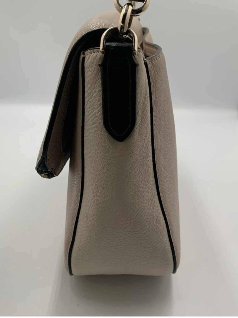 kate spade Devin Pebbled Leather Shoulder Bag in Tan/Cream with Black Trim - Picture 6 of 12